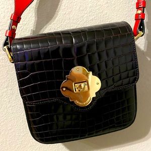 Emporio Armani Handbag Crossbody Clutch Purse Black Crocodile Print